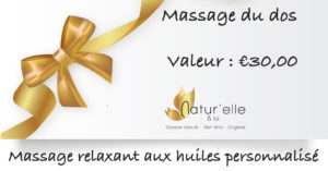 Offrez un bon cadeau pour un massage du dos relaxant aux huiles personnalisé d'une valeur de 30 €